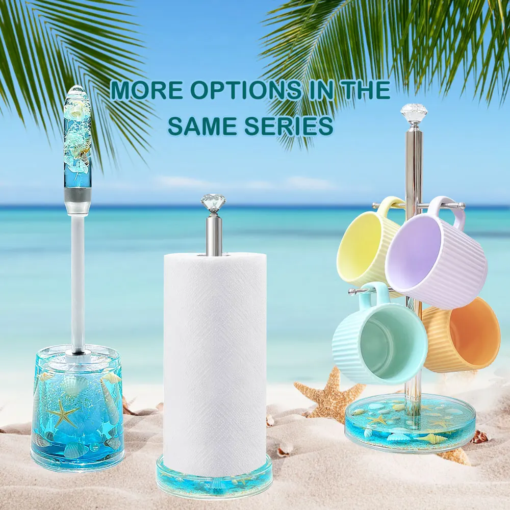 THEYUFA Toilet Brush Holder Seashell Toilet Brush Plastic Handle Easy to Hide Space Saving for Storage Deep Cleaning Blue