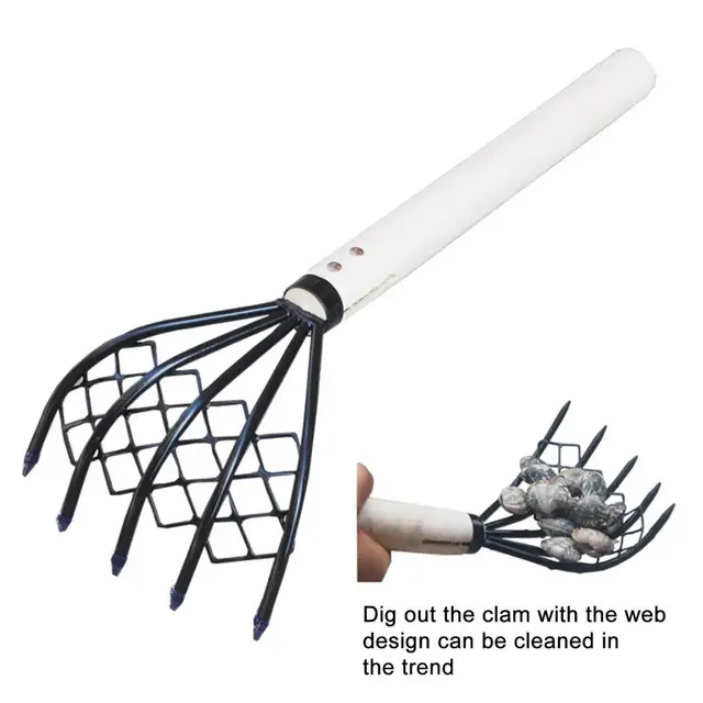 2Db/Beállított Acél Kagyló Gereblye Fa Fogantyúval Háló Zseb Tenger Gyümölcsei Héj Ásó Szerszám Gerinc Tengerparti Kiegészítők - Image 4