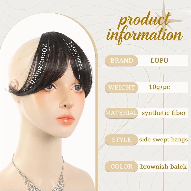 Synthetic Clip in Hair Bangs Wig Wispy Side-swept Bangs Hair Clip Fake Bang Fringe with Temples Hairpiece for Women Daily Use