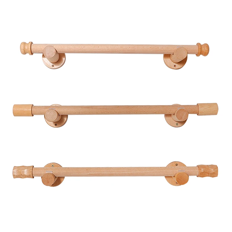 Beech Solid Wood Curtain Rods Roman Poles Single Double Rod Japanese Wooden Track Brackets Holder Rings Accessories Customized