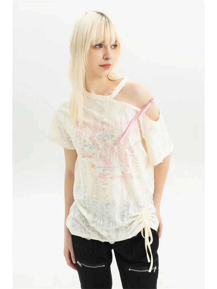 Women Graphic Print T-shirt Harajuku Y2k O-Neck Tees Top Vintage