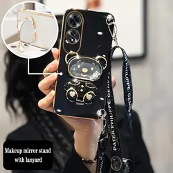 Chic Raccoon Makeup Mirror Plating Phone Holder Case with Soft Back Cover for OPPO K12X (ZJ06-GS03-Black)
