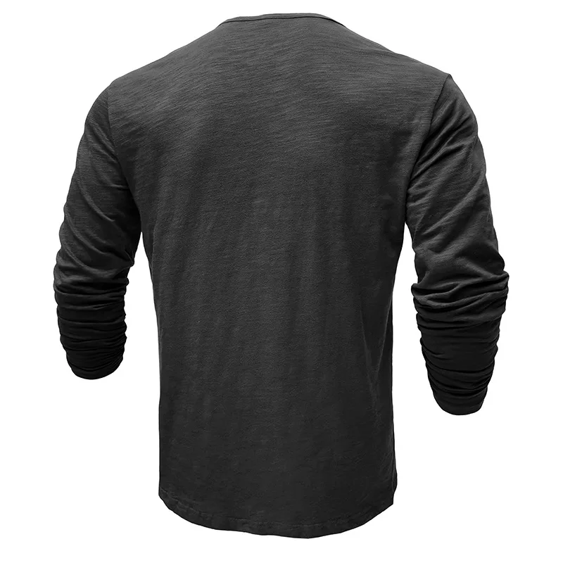 Langarm-Henley-Hemd für Herren, 100 % Baumwolle, weiche, atmungsaktive Oberteile, stilvolle T-Shirts mit Knopfhalsausschnitt, modische, solide Kleidung – Detail 29