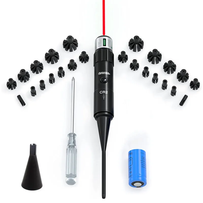 Laser Bore Sight Kit with Button Switch Red/Green Sighter with 12 Adapters for 0.17 to 12GA Calibers Hunting Red Red Dot Sight