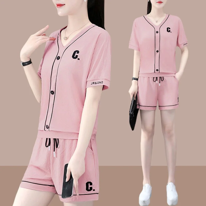 Women's Casual Sweat Suit Matching Summer New Fashion Silk Short-Sleeved Crop Top And Shorts 2 Two Piece Set For Women Clothing - Image 6