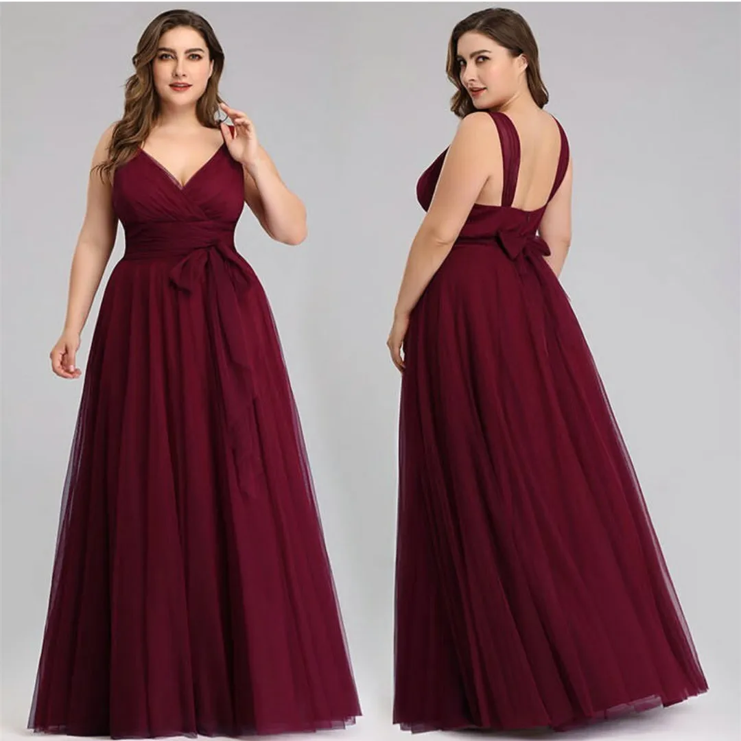 

Vintage Long Burgundy V-Neck Chiffon Evening Dresses With Pockets A-Line Floor Length Prom Dress Pleated فساتين السهرة for Women