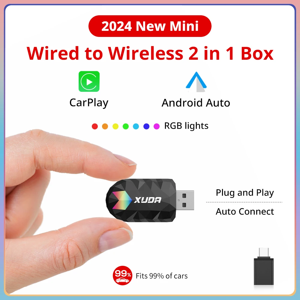XUDA 2 в 1 беспроводной CarPlay AI мини-бокс Android автоматическое подключение Plug & Play совместимость с 99% автомобилей для автомобильного радио