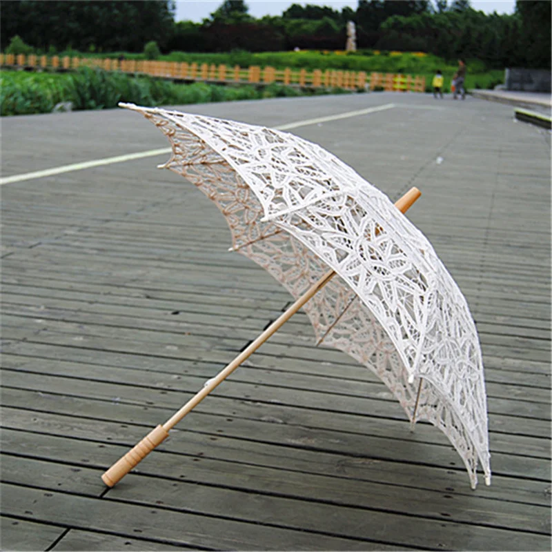 Handmade Parasol Lace Beige Umbrella Wedding Umbrella With Long Handle Photography Prop For Wedding Outdoor Sun