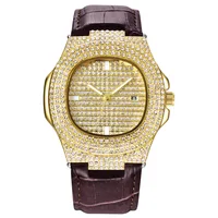 Mens Watch Luxury Iced Out Diamond Watches Fashion Leather Strap Quartz Wristwatches Male Clock Relogio Masculino Drop Shipping 2