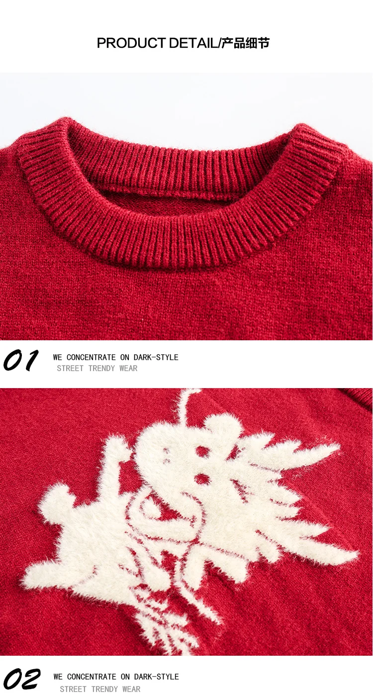 Description Picture 4 of itemAutumn Winter Cartoon Jacquard Christmas O-neck Long-sleeved Sweaters Men's Trendy Brand Loose Casual Couple Pullovers Knitwear