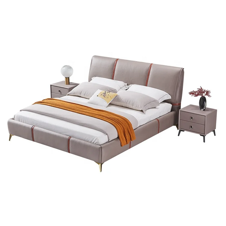 

Latest Modern Design Platform Fabric Simple Technology Cloth Comfortable King Size Bed Upholstered Soft Luxury Leather Bed
