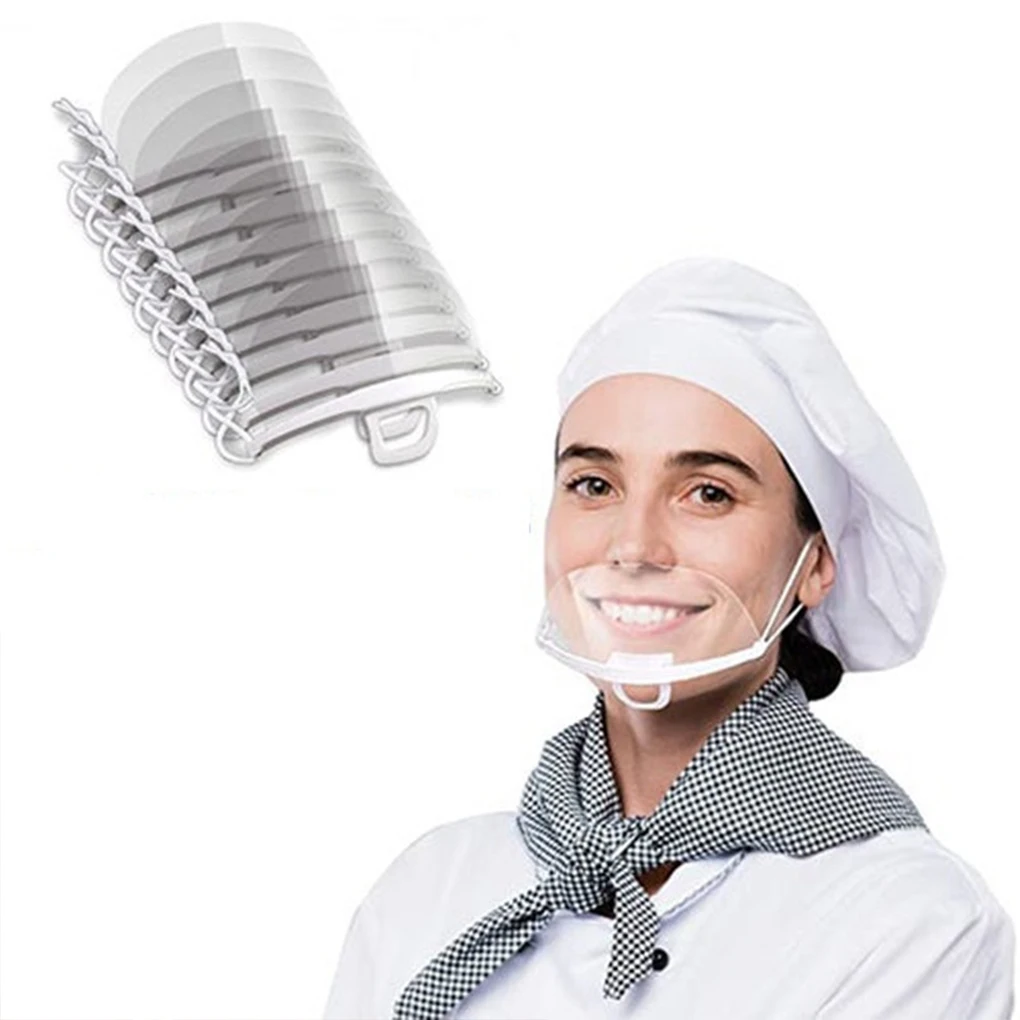 

10 Pieces Chef Anti-Fog Cover Reusable Transparent Hygiene Safety Face Shield Plastic Anti-Splash Kitchen Mask Waiter Use