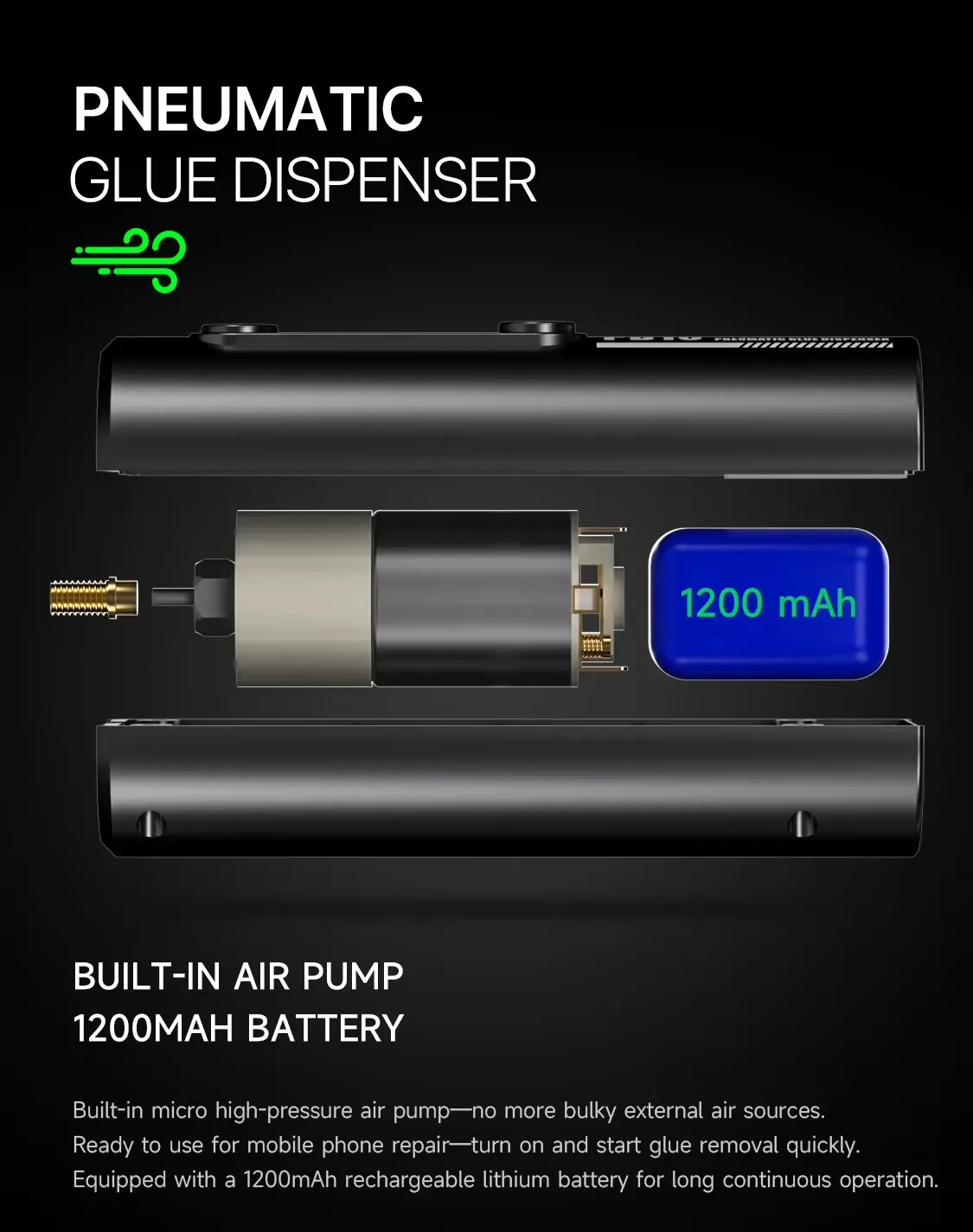 MECHANIC PD10 10cc/30cc 공압 접착제 디스펜서 내장형 1200mAh 배터리 자동 공기 펌프 누출 방지 정밀 디스펜싱
