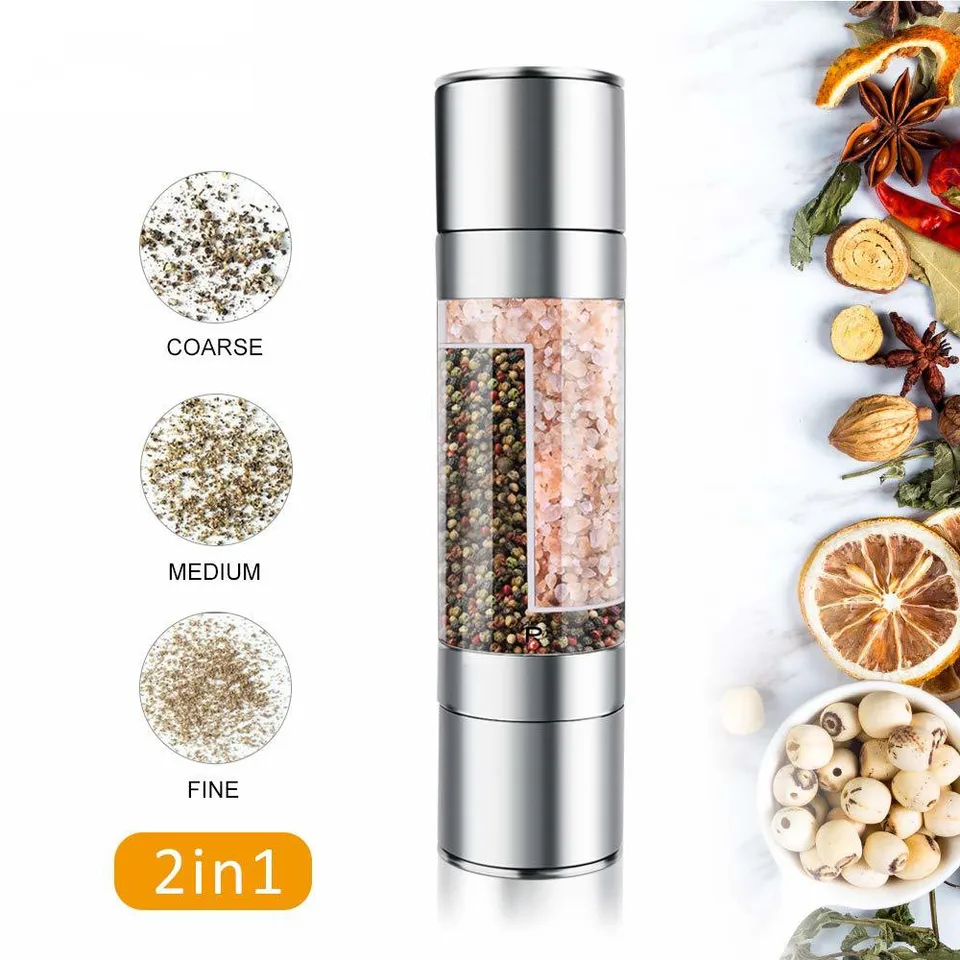 2 in 1 Salt and Pepper Grinder, Adjustable Ceramic Rotor