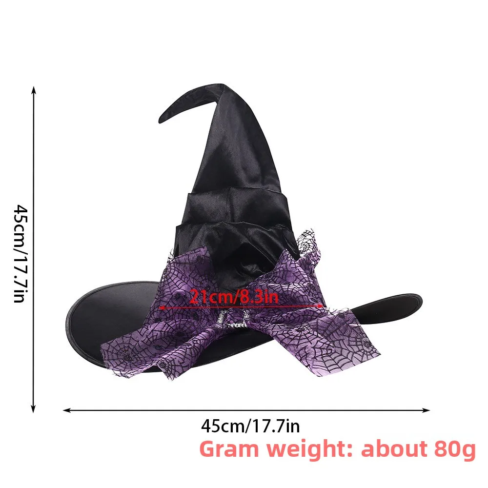 Portable Folds Halloween Witch Hat Satins Gothic Queen Mesh Bow Witch Hat Baroque Cosplay Photo Props Wizard Cap Parties
