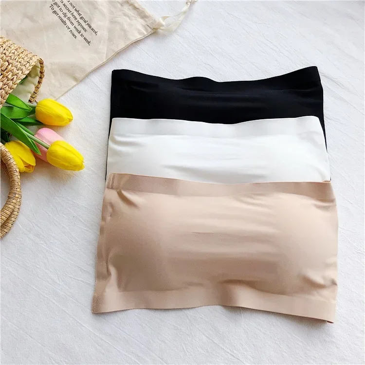 Ice Silk Strapless Bra Girls Seamless Crop Tube Top Bralette for Women Sexy Soft Bras Large Size Bustier Tops Summer Underwear 4