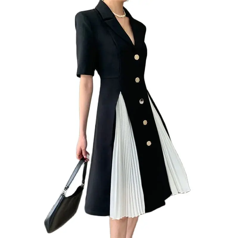 

Hepburn Wind Suit Collar Dress Women Summer 2024 New Fashion The Waist Join Together Mid-Long A Word Dresss Temperament Female