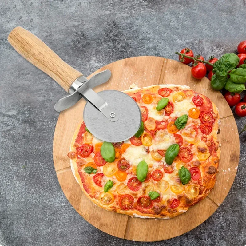 Stainless steel pizza cutter Wooden handle pastry pasta dough cutter Cutting Wheel Slicer Baking tools Kitchen accessories