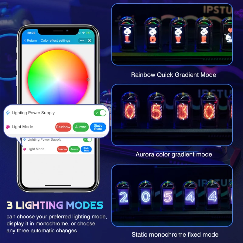 Glowing Nixie Tube Clock RGB Desktop Decorative Lamp Digital Clock For Gaming Room Bedroom Home Decoration Gift LED Night Light