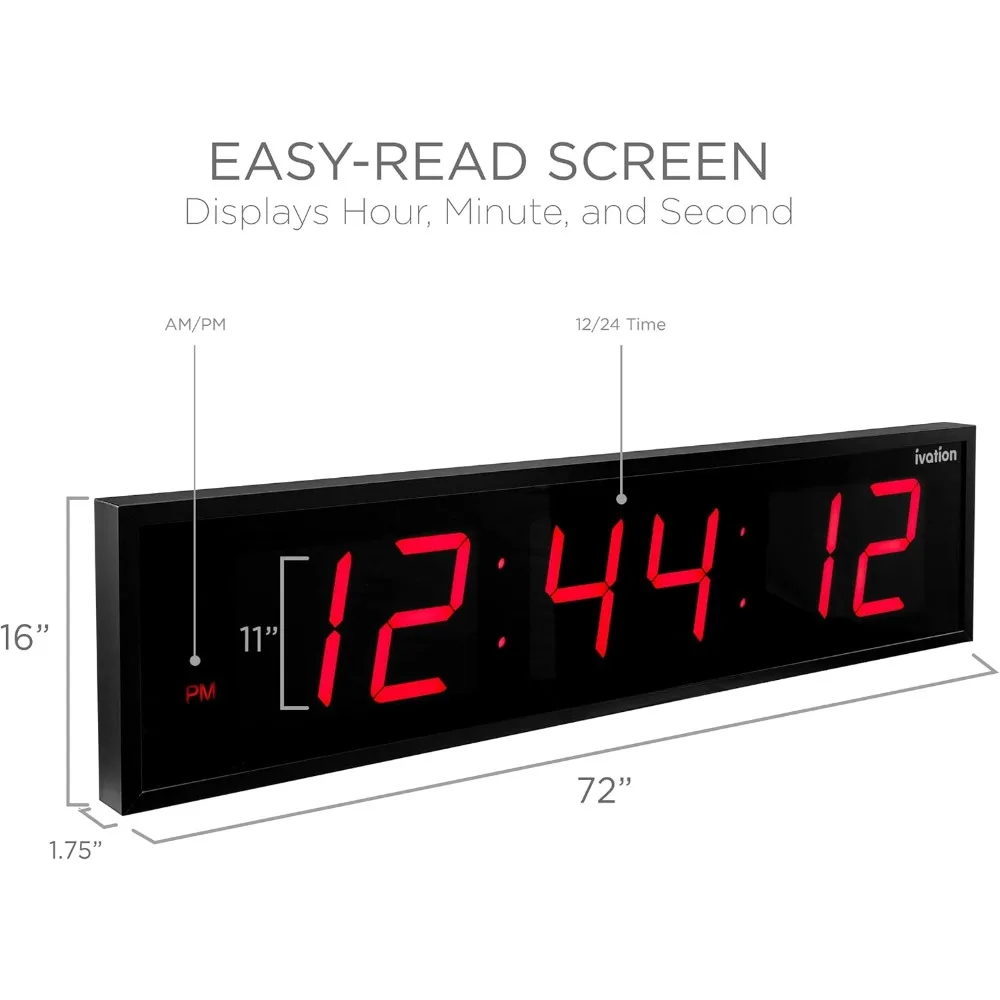 Large Big Oversized Digital LED Clock with Stopwatch, Alarms, Countdown Timer & Temp-Shelf or Wall Mount