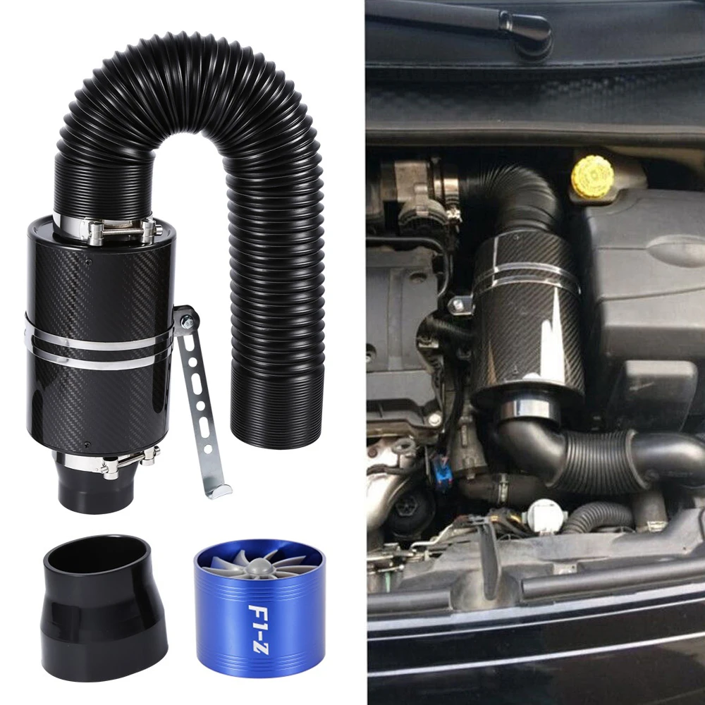 

1 Set Universal 3 inch Carbon Fibre Cold Air Filter Car Feed Enclosed Intake Induction Pipe Hose Kit Universal Dropshipping