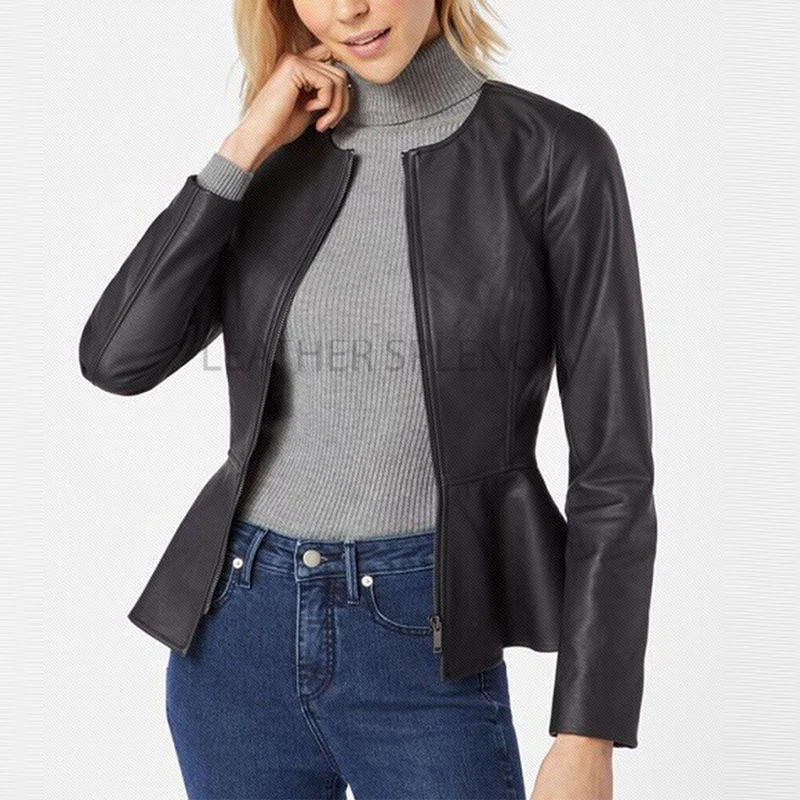 

TRAF 2023New Faux Leather Jacket Women Cropped Coat Woman Long Sleeve Falbala Jackets for Women Streetwear Autumn Elegant Jacket