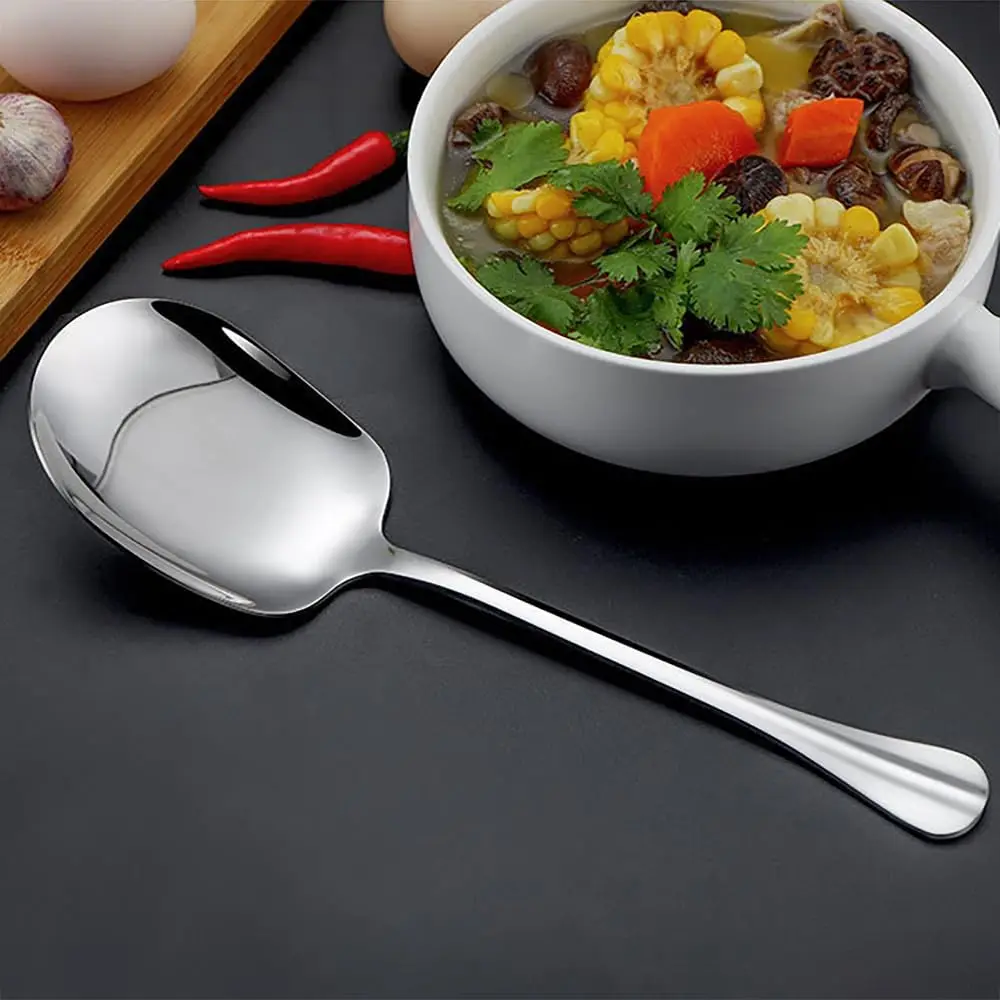 2pcs Large Stainless Steel Soup Spoons Long Handle Square Head Design Serving Spoons Scoops for Dinner Restaurant Tableware