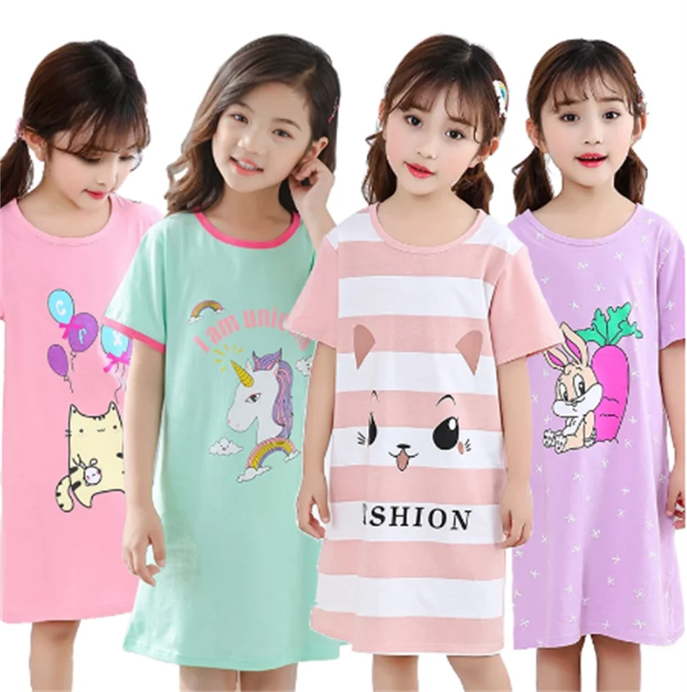 Kids Girls 100% Cotton Nightgown Cartoon Nightdress Girl Sleepwear Nightie Summer Short Sleeves Nightwear Children Clothes 2020 new baby boy clothes quality cotton kids bodysuit summer short sleeve children clothing sets cartoon girl clothes body suit