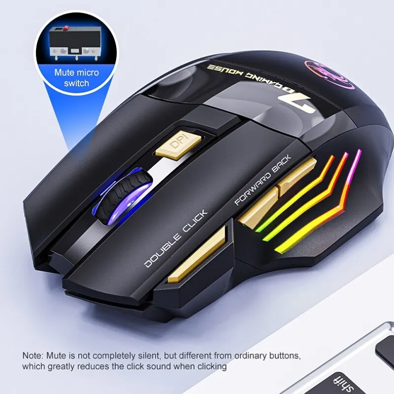 Wireless Gaming Mouse USB IMICE GW-X7 3200DPI Dual Mode Rechargeable 7 Keys 2.4Ghz Silent Mouse Bluetooth 7-color Breathing LED — view 3