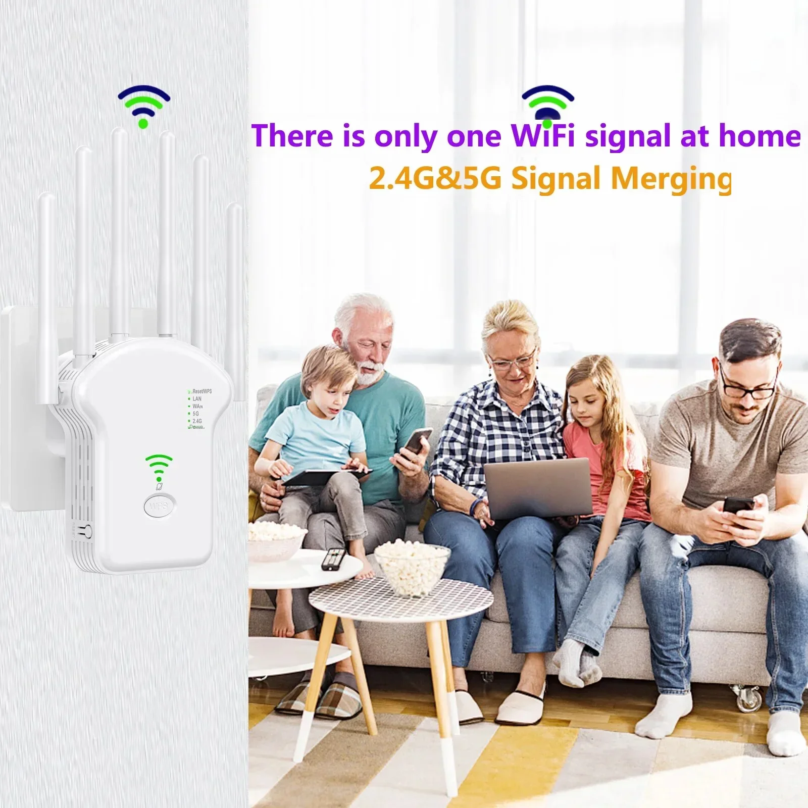 WiFi Repeater Wireless Router 1200Mbps 2.4G 5G Signal Cover Extender High Gain 6 Antenna Network Amplifier Range Signal Booster 4