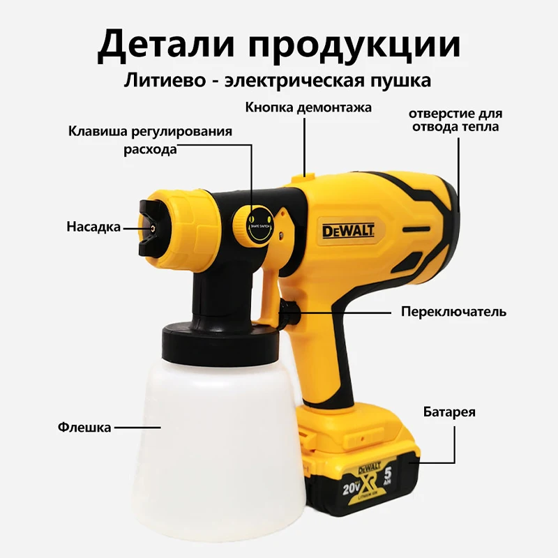 Dewalt 전기 스프레이건 자동차 가구 코팅 에어브러시, 무선 휴대용 페인트 분무기, Dewalt 18V 20V 리튬 이온 배터리용