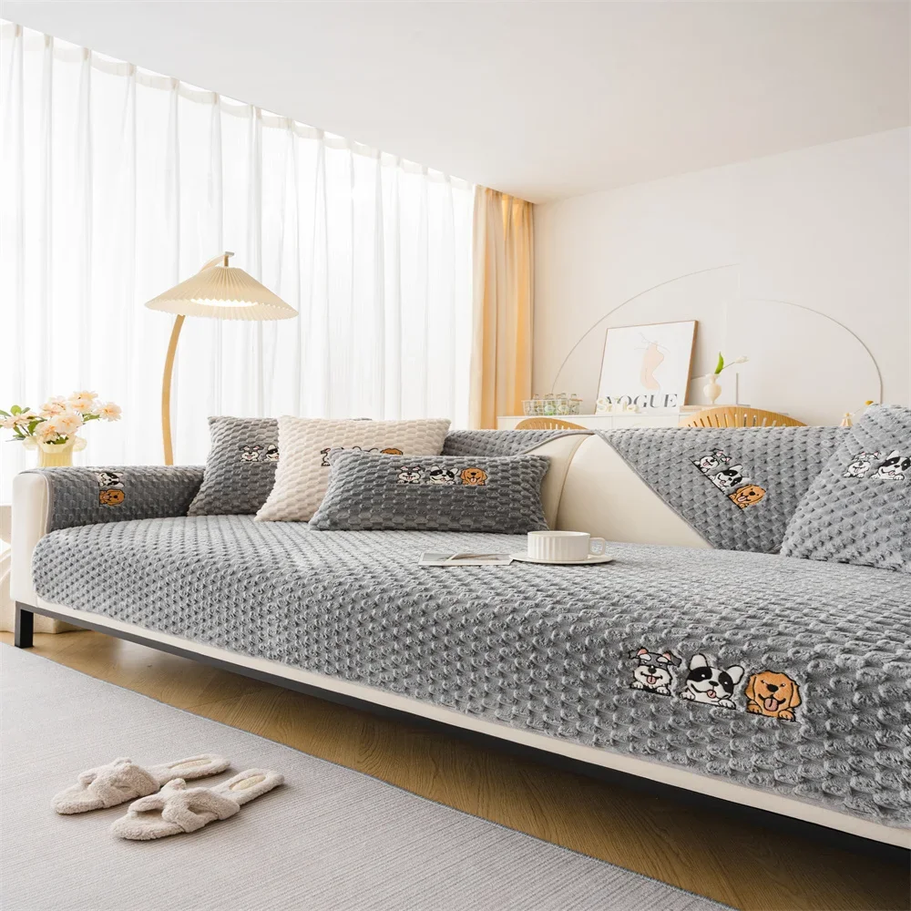 Sofa Cushion Four Seasons Universal Nordic Simple Pastoral Style Non-Slip Cushion Plush Sofa Cushion Cover Towel Cover Cloth 6