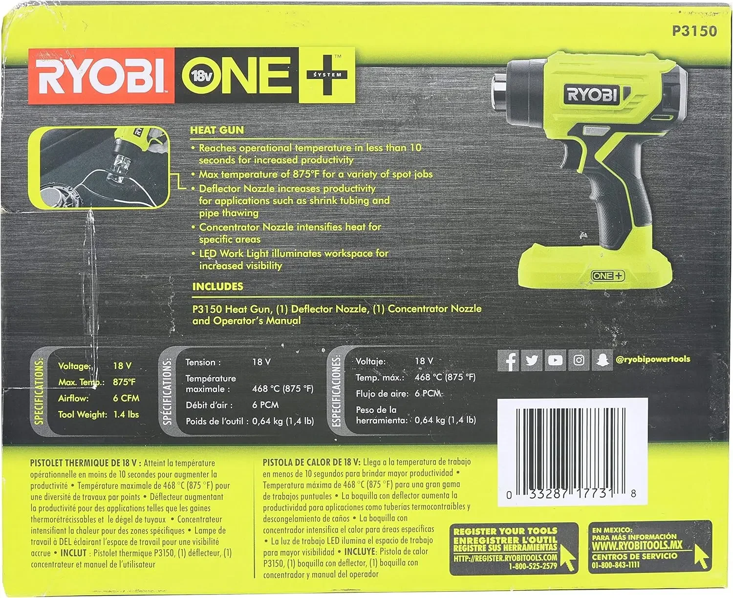 Ryobi 18-Volt ONE+ Lithium-Ion Cordless Heat Gun (Tool Only) P3150 6