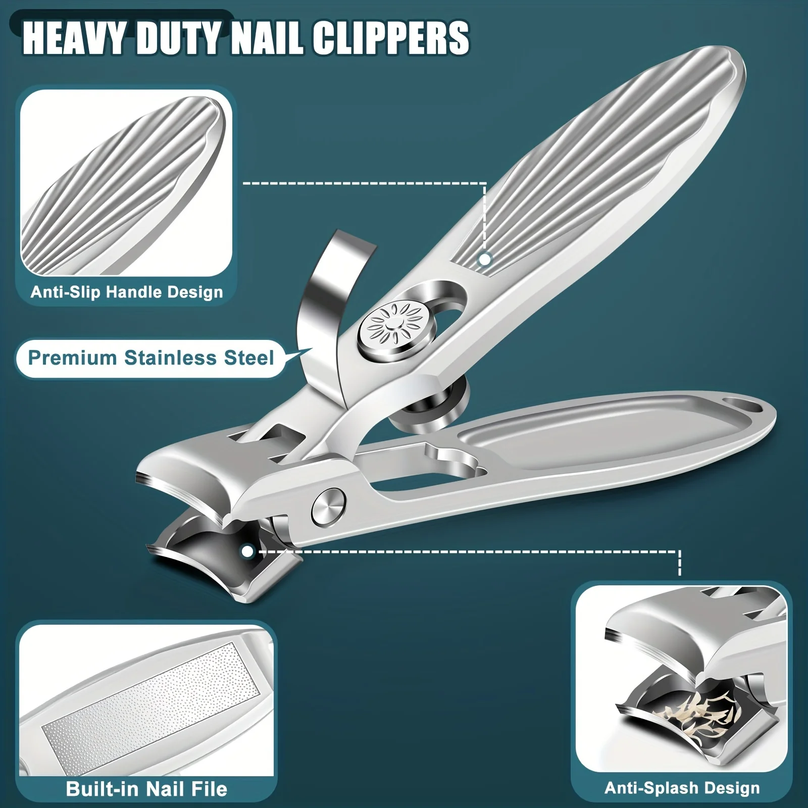 Large Nail Clippers Anti-Splash Toenail Clippers for Thick Toenails Nails Mess Free Toe Nail with Catcher 1Pcs