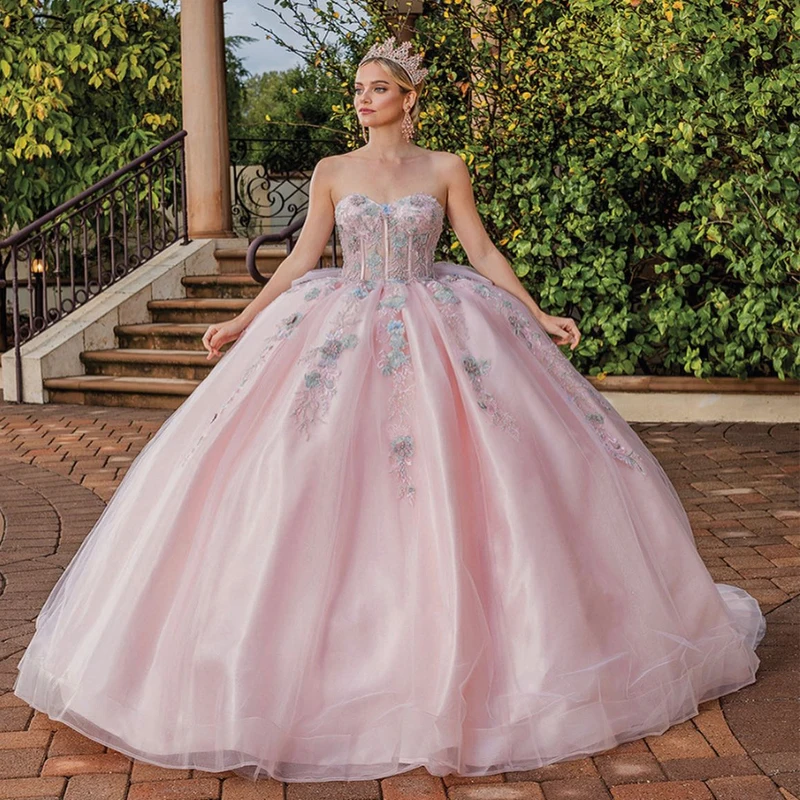 

Pink Quinceanera Dresses 2024 Flower Tulle Beading Off The Shoulder Party Dress Appliques Lace Up Court Train Prom Ball Gown