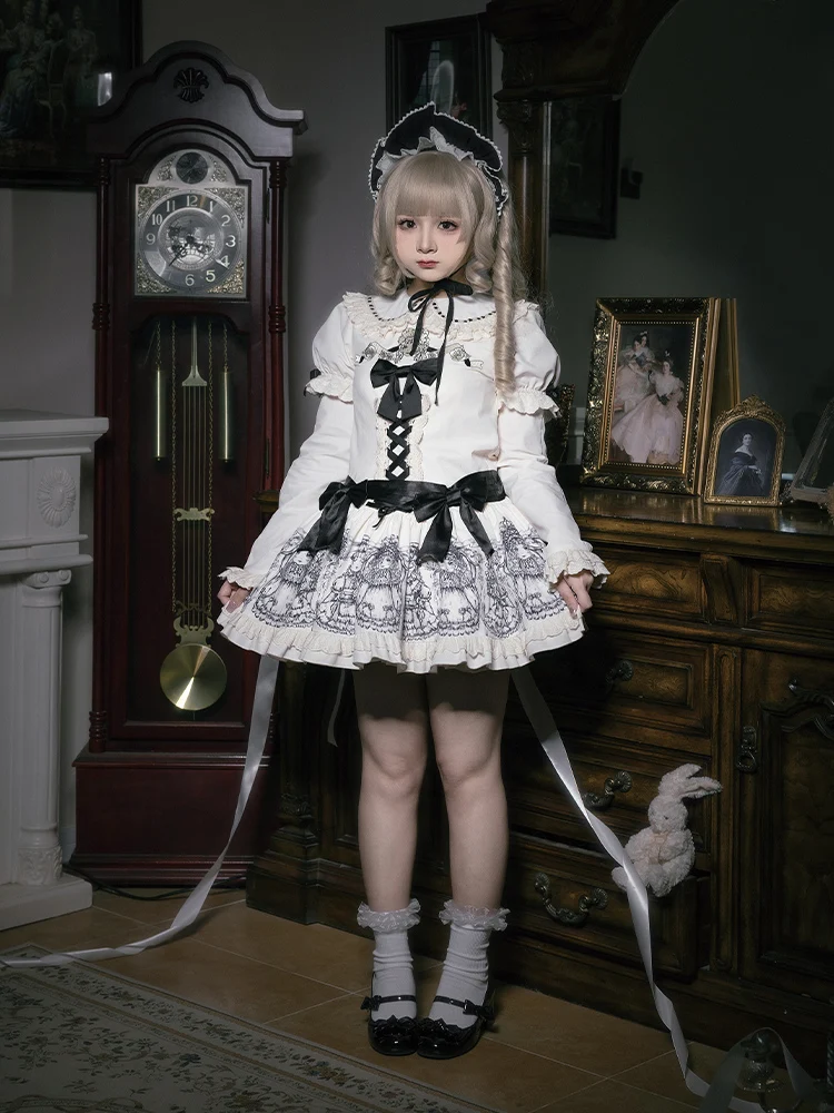 Doll Night Op Dress With Puji Doll Embroidered Lo Sweet Lolita Girl Tea Party Short Sleeved Clothing