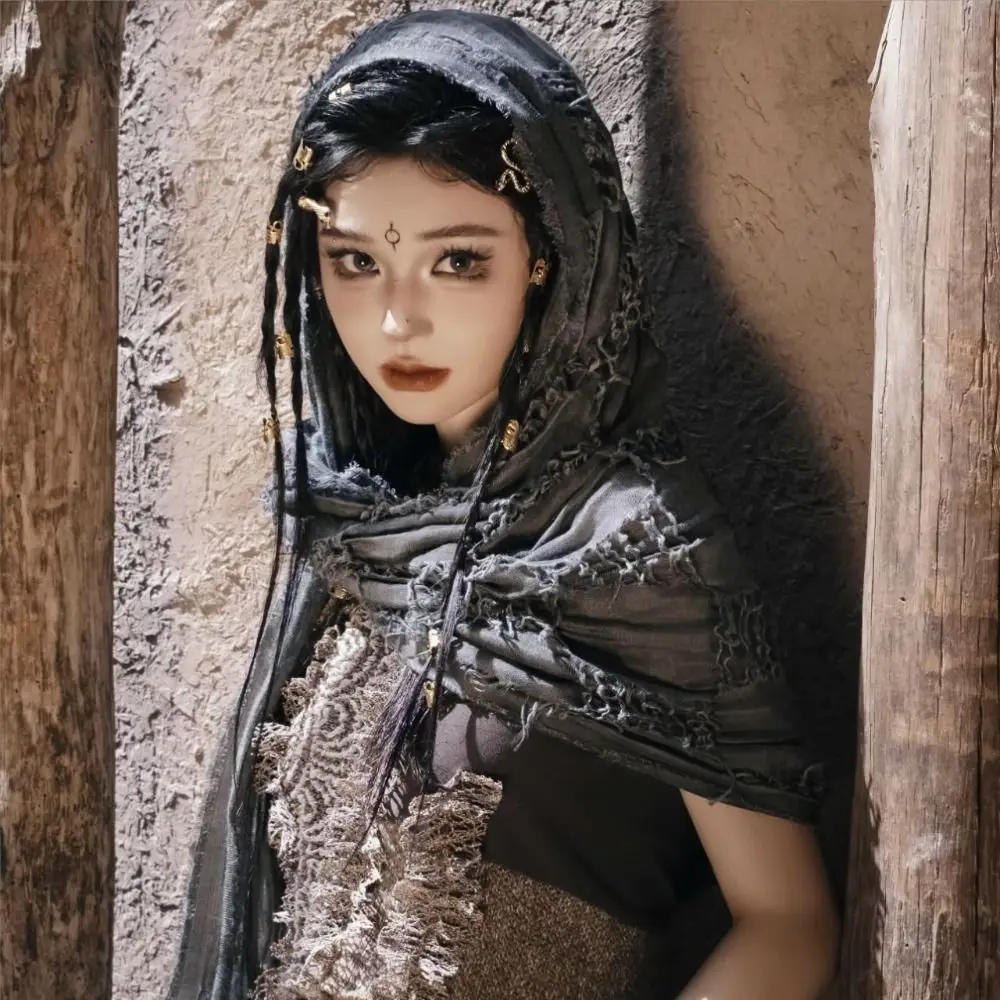 Medieval Style Cloak Cape Scarf with Viking Brooch