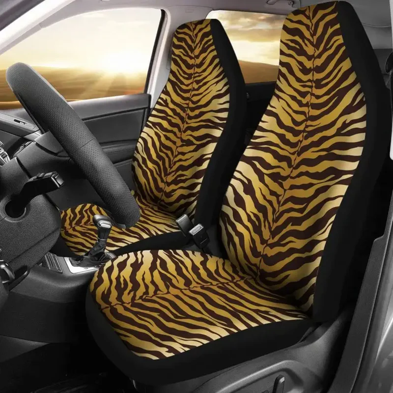 

Tiger Stripes Animal Print Gold Color Car Seat Covers Set Universal Fit For Bucket Seats In Cars and SUVs African Safari Jungle