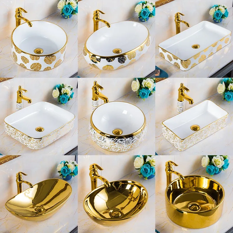Big gold leaf pure gold wash basin hotel art basin bathroom creative wash