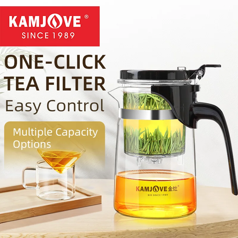 KAMJOVETeapotInfuserGlassTeaSetOnebuttonFilteringTea