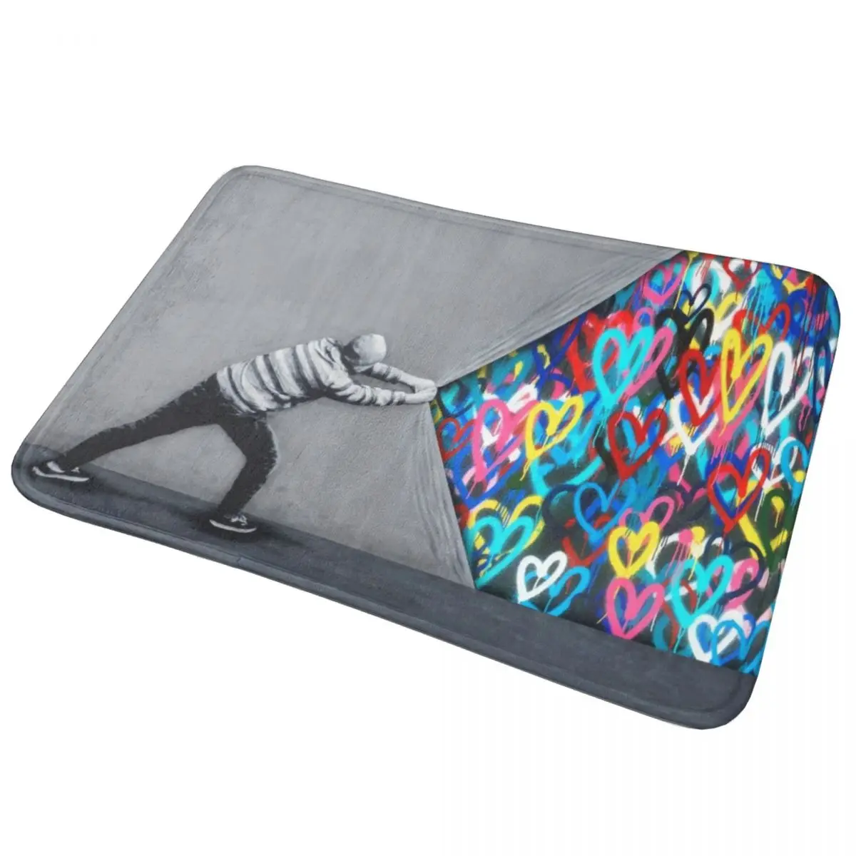 

Behind The Curtain Graffiti Hearts Doormat Non-slip Super Absorbent Bath Mats Home Entrance Rugs Kitchen Bedroom Carpet Footpad