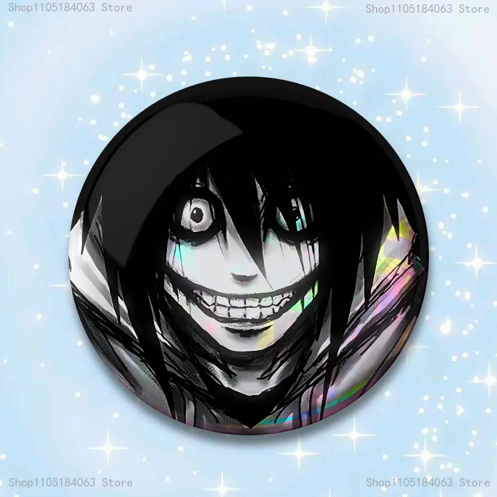 Gruselige Urban Killer Jeff Abzeichen 25 32 44 58 75 mm runde Cosplay Pin Bag Decor Fans sammeln Freunde Geschenke Brosche Souvenir – Detail 16