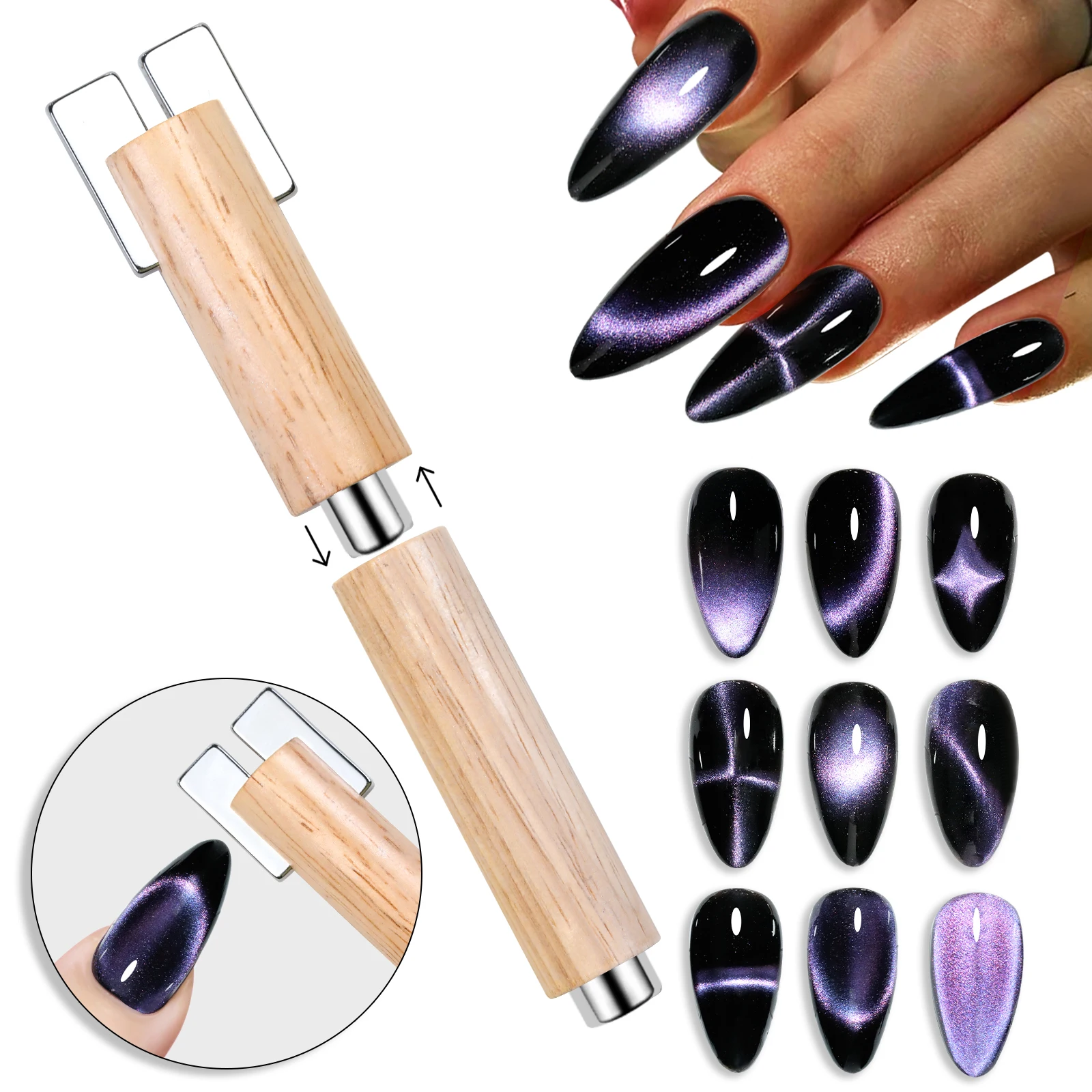 Cat Eye Nail Tool Removable Multi-Functional Strong Cat's Eye Magnetic Stick Gel Polish Glitter Effect Design Cylinder Double-End Magnet