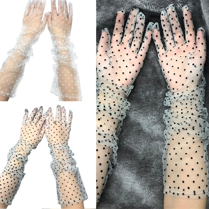 

Lace Long Gloves Women Polka Dot Gloves Sheer Dance Gloves Mesh Long Gloves Prom Gloves Performance Gloves Dress Gloves