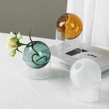 Mini Round Flower Vase Hydroponic Container Micro Landscape Glass Ecological Bottle Borosilicate Glass Bottle With Home Decorate 6