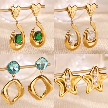 Geometric Dangle Drop Earrings for Women Stainless Steel Gold Color Star Earrings Fashion Piercing Wedding Waterproof Jewelry