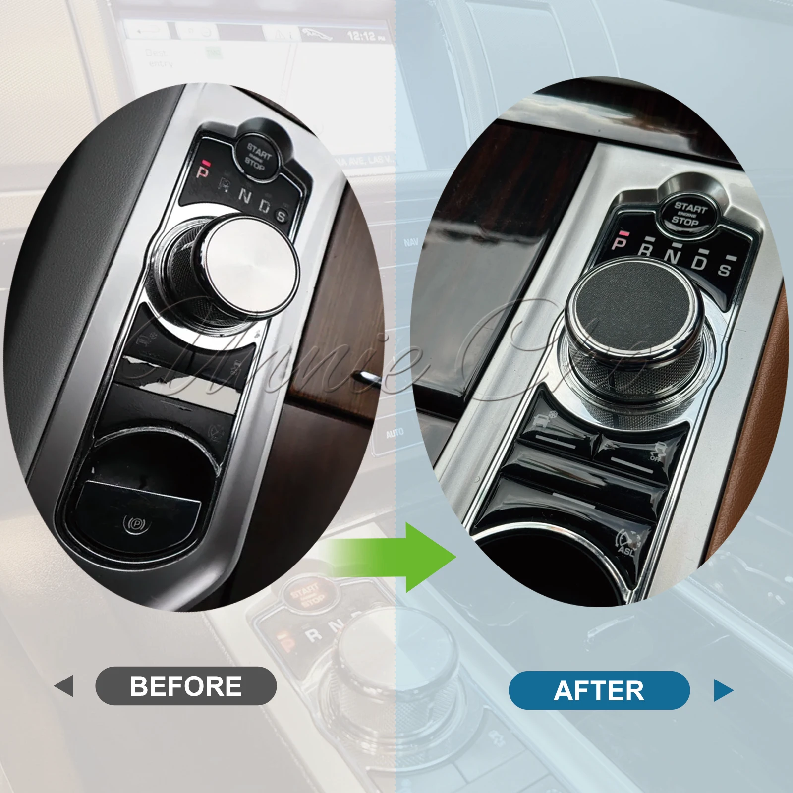 Gear Knob Face Sticker Epoxy Gear Cover Trim Interior Mouldings Decoration Epoxy Black Button Covers For Jaguar XF X250 interior mouldings,car moulding decoration,car knob covers,car engine start button sticker,car gear cover trim,car styling stickers,car gear shift knob cover,car button repair stickers