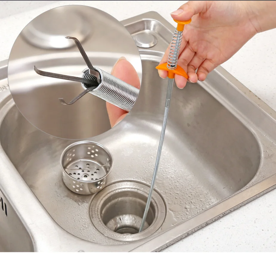 Pipe Cleaning Tool 61.5cm Plunger Cable Kitchen Pipeline Dredge Siphon Sink Hair Brush Cleaner Unblocker