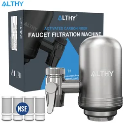 Premium Stainless Steel Faucet Water Filter System - Reduces Lead, Chlorine & Unpleasant Taste (1xHost and 4xFilter)