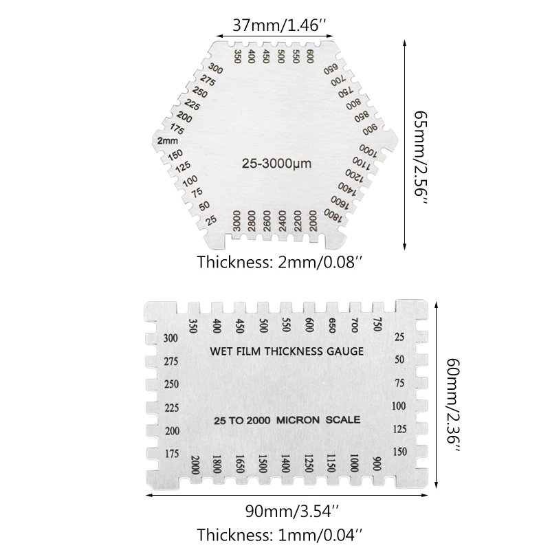정확도 0.05mm 두께 게이지 습식 필름 빗 밀 스케일 페인트 소멸 두꺼운